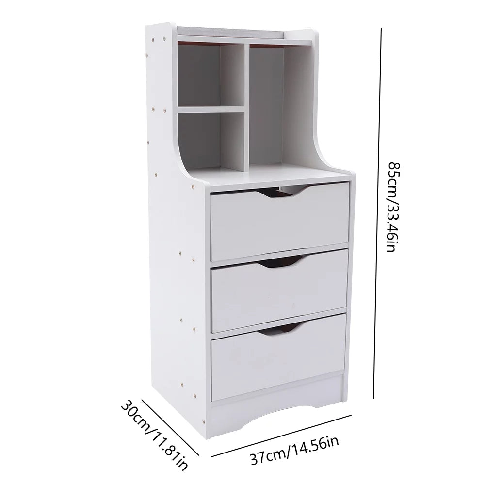 White 3 Drawer Nightstand with Storage Shelf S15475
