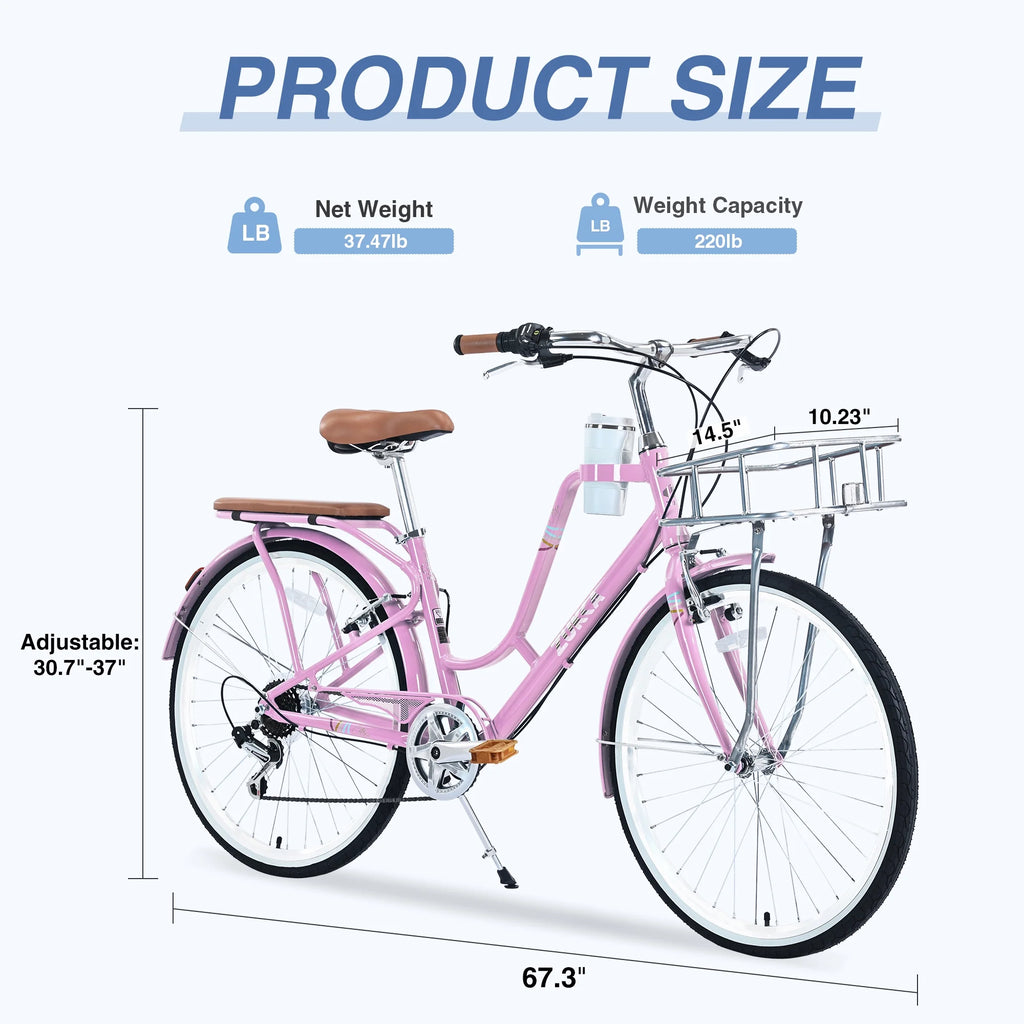 26 inch 7 Speed Pink Cruiser Bike F21444