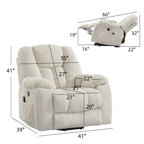 Large Power Lift Recliner Chair with Massage Heat and USB, Gray A9588