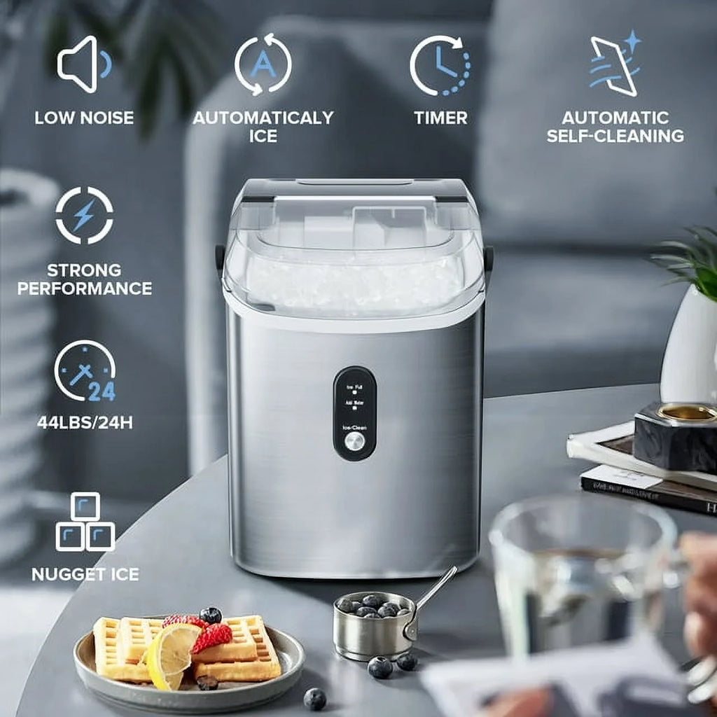 Nugget Ice Maker Countertop with Soft Chewable Pellet Ice, 33lbs/24H, Self-Cleaning, Stainless Steel N692