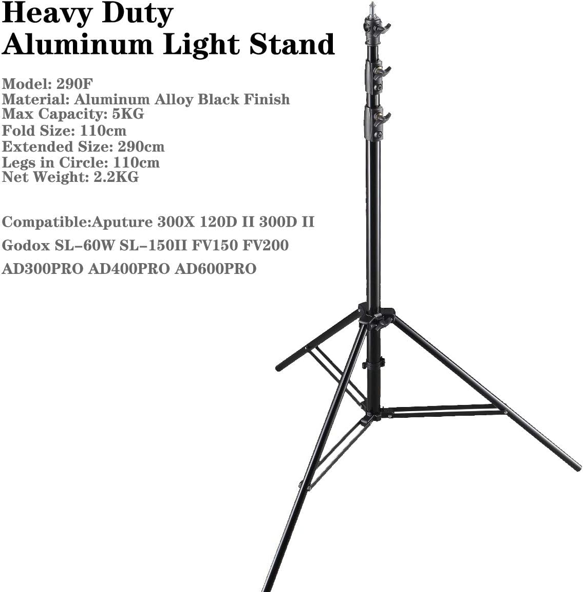 Heavy Duty Aluminum Light Tripod Stand, 112 Inches Pack of 2 S28524