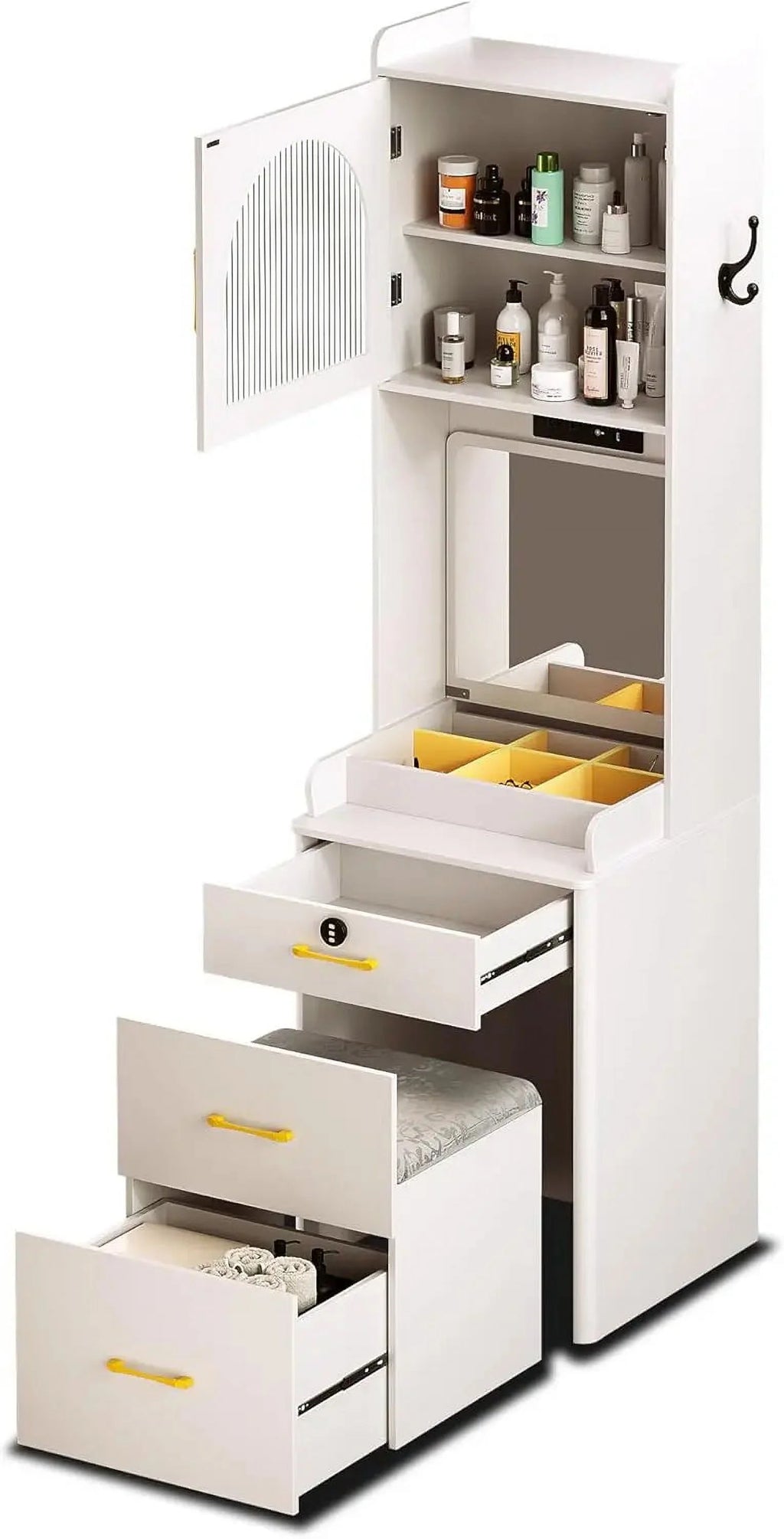 White Small Vanity Desk with Mirror and Lights N259812