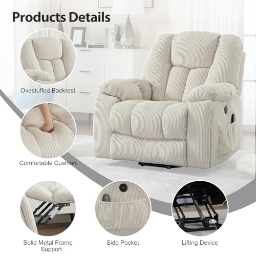 Large Power Lift Recliner Chair with Massage Heat and USB, Gray A9588
