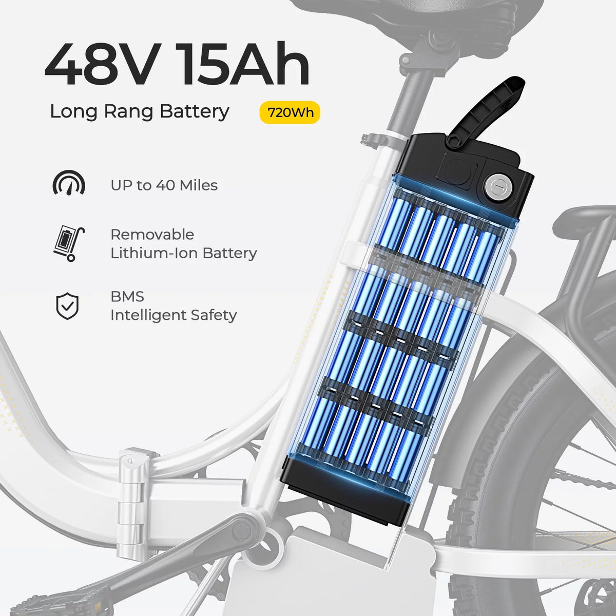 750W Folding Electric Bike 48V 15AH Removable Battery 20 Fat Tire F826688