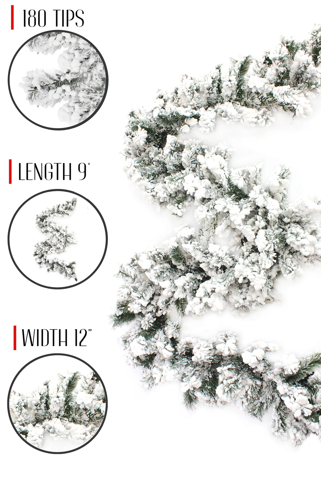 9' x 12" Heavy Snow Flocked Alpine Garland, 200 Tips Q5870
