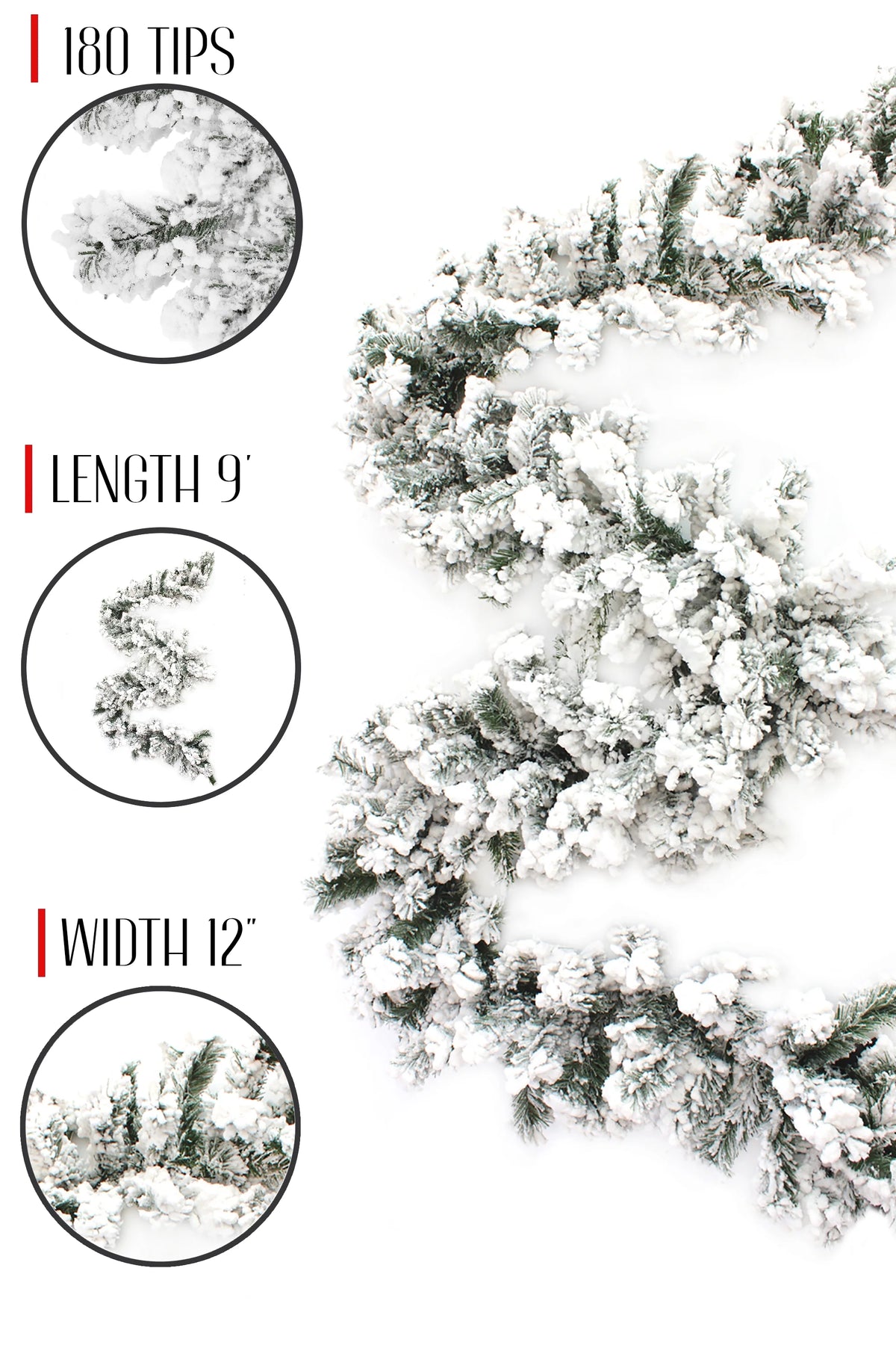 9' x 12" Heavy Snow Flocked Alpine Garland, 200 Tips Q5870