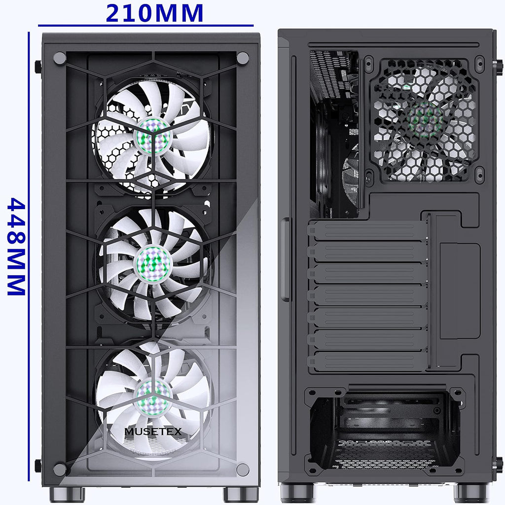 Black ATX Mid-Tower Computer Case with 2 Tempered Glass Panels and 6pcs 120mm ARGB Fans U7081