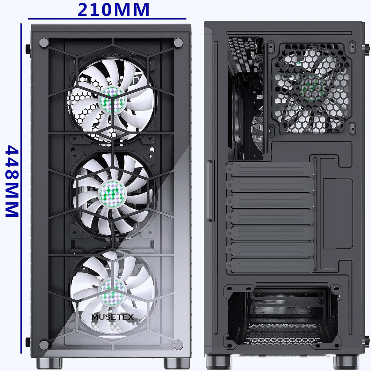 Black ATX Mid-Tower Computer Case with 2 Tempered Glass Panels and 6pcs 120mm ARGB Fans U7081