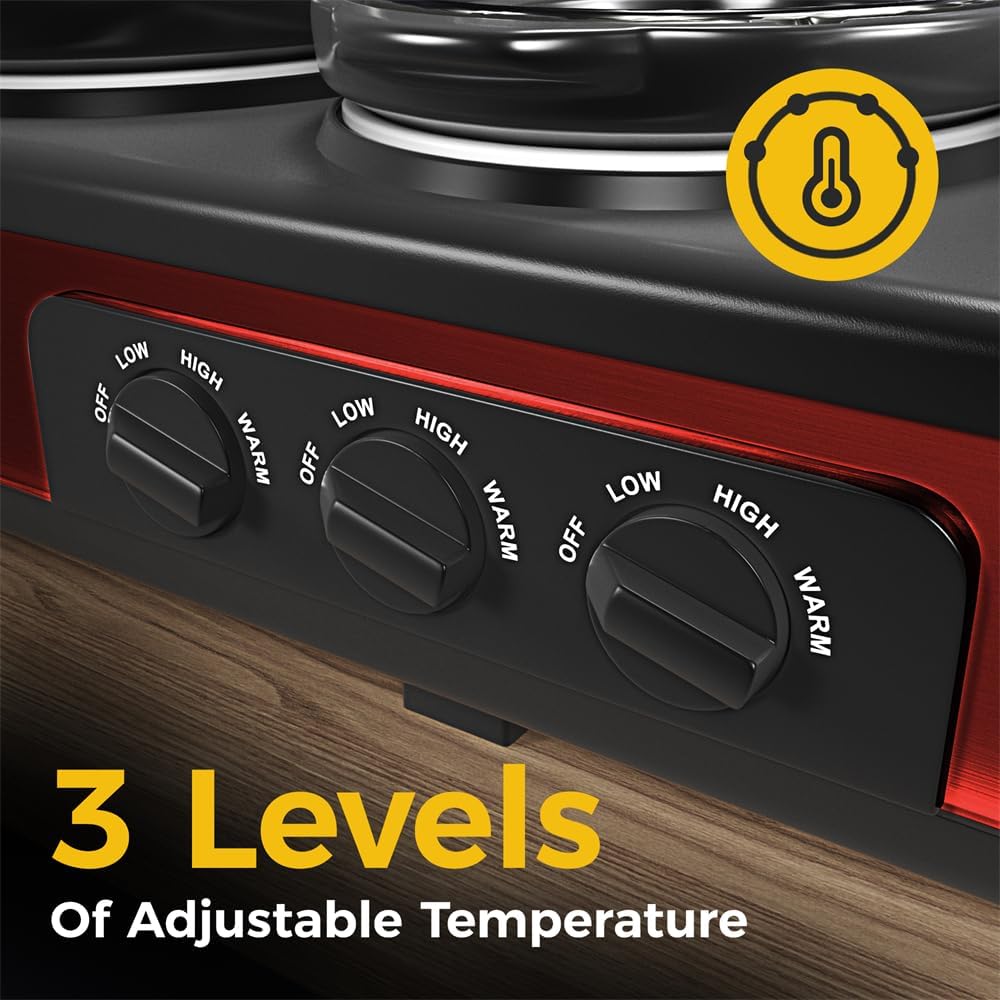 Red Triple Slow Cooker, 3 x 1.5 Quart, Stainless Steel, 4.5 QT K384