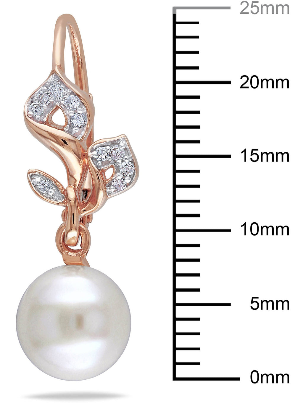 White Cultured Freshwater Pearl and Diamond Accent 10kt Rose Gold Leverback Flower Earrings B21113