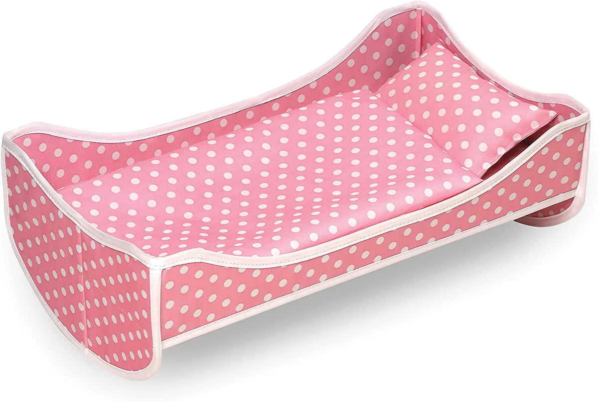 Pink Polka Dot 3-in-1 Trolley Doll Carrier with Rocking Bed and Bedding N46434