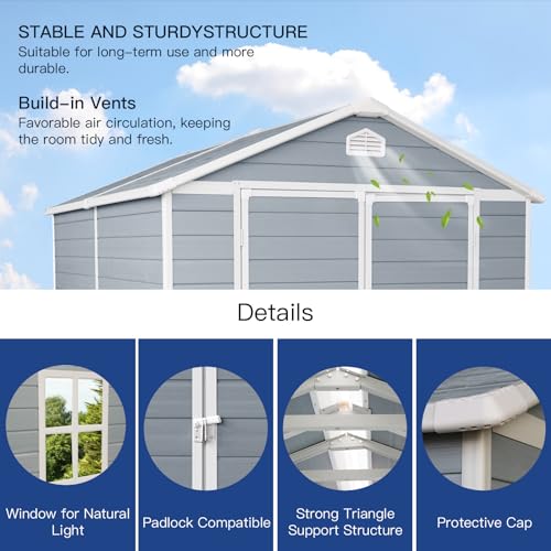 6x8ft Grey Resin Outdoor Storage Shed Kit G8685