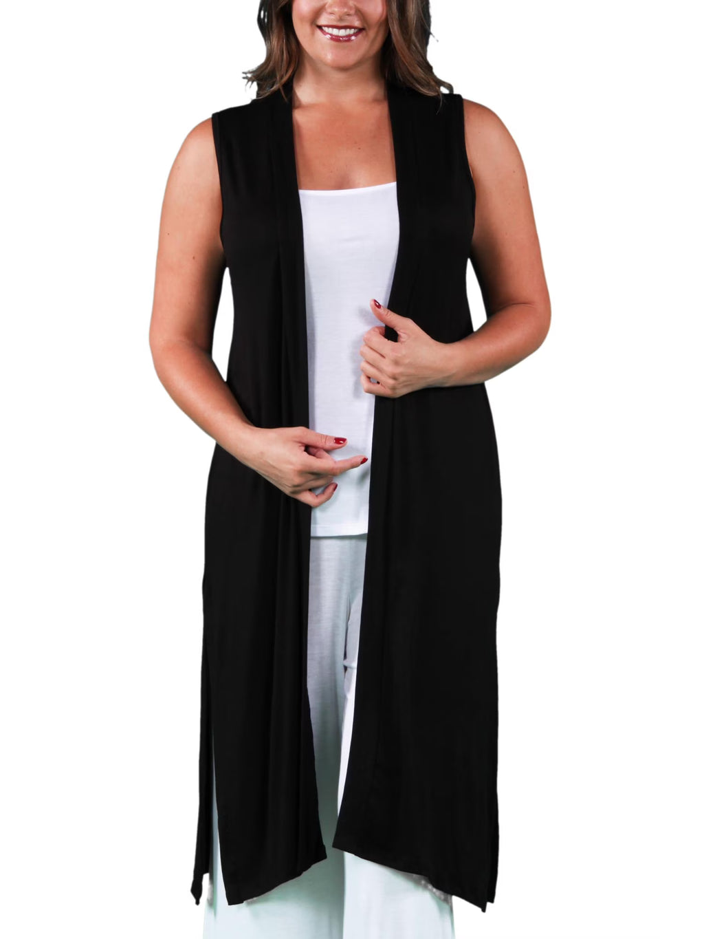 Plus Size Long Sleeveless Cardigan Vest Q362413