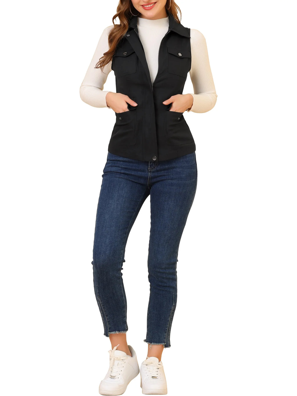 Zip Up Sleeveless Utility Vest M9393