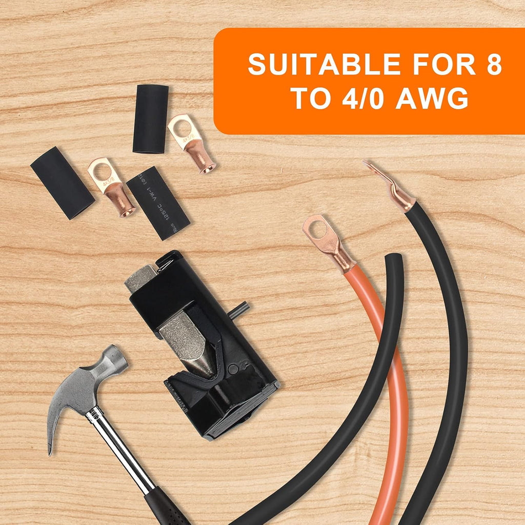 Hammer Crimping Tool for 8 to 4/0 AWG with 4Pcs Terminal Connector and 4Pcs Heat Shrink Tube Z76040
