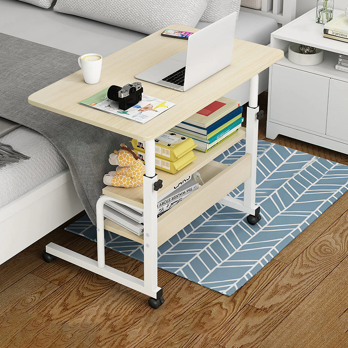 Height Adjustable Mobile Laptop Desk Cart with Lockable Wheels O95582