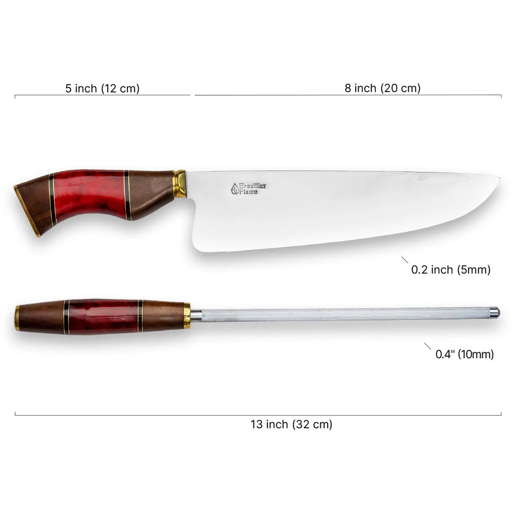 10-inch Stainless Steel Knife Set with Sharpener in Red F8983