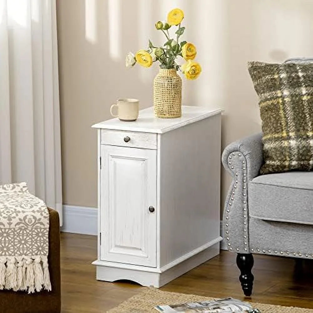 White Flip Top End Table with Drawer W801243