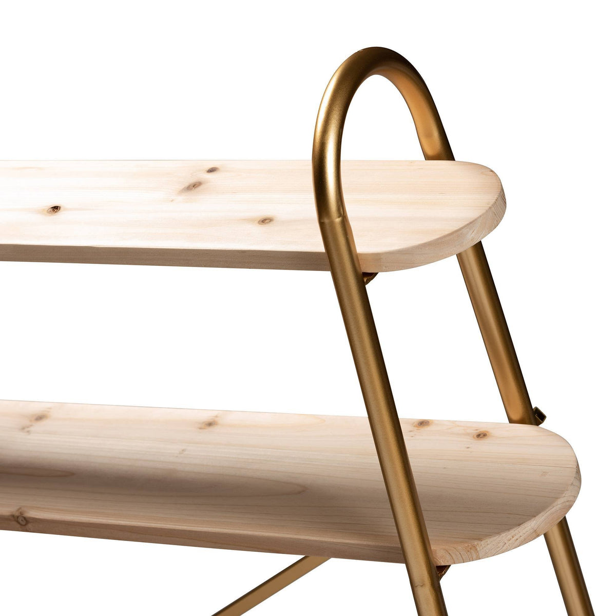 Brushed Gold Finished Metal and Natural Brown Finished Wood 2-Tier Over Bed Twin Size Storage I91843
