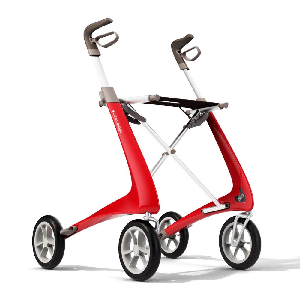 Red Carbon Ultralight Rollator Walker with Organizer Bag, Wide Track, 18.5" x 24" Seat O83322