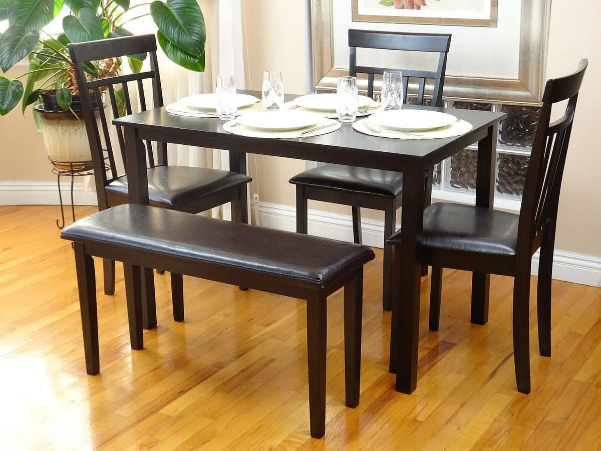 Espresso Rectangular Dining Table and 3 Wood Chairs and Stained Bench Z8996