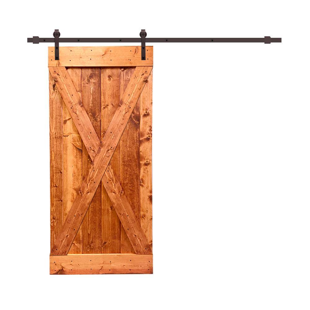 Red Walnut Stained Wood Interior Sliding Barn Door with Hardware Kit G2208