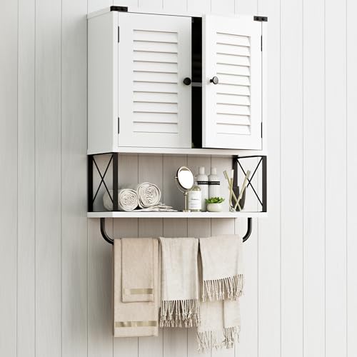 White Wall Mounted Medicine Cabinet with Towel Bar Z974818