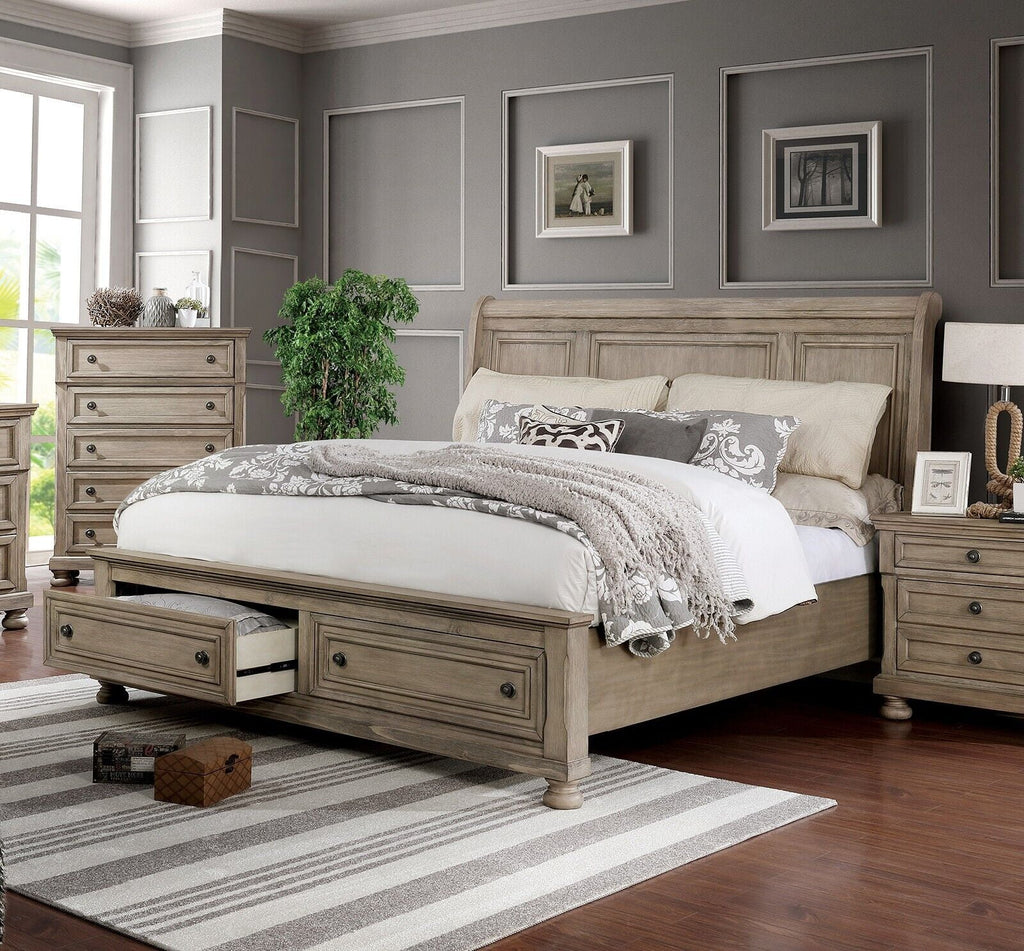 California King Size Solid Wood Storage Drawer Bed D98054