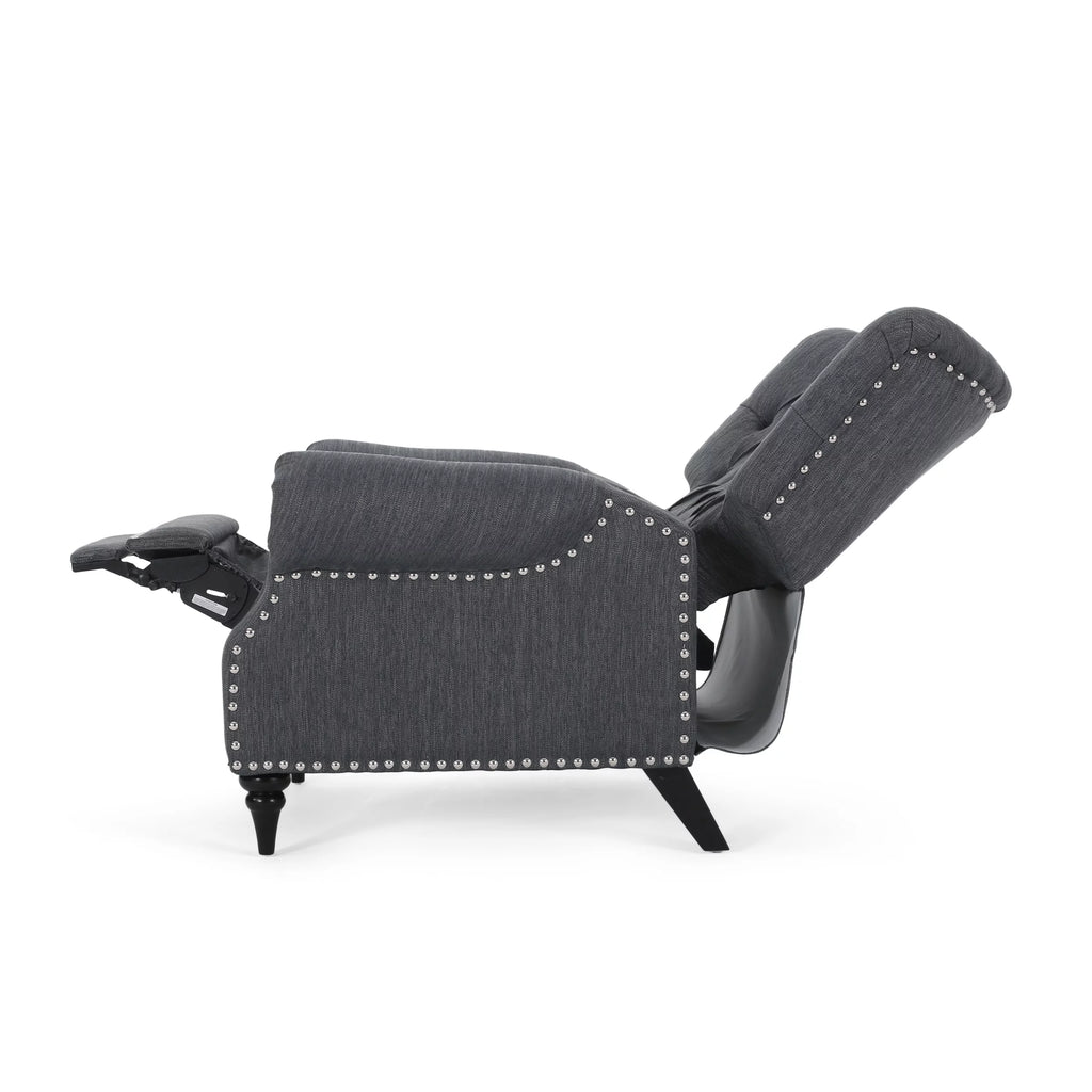 Navy Blue Fabric Recliner with Nailhead Trim M956