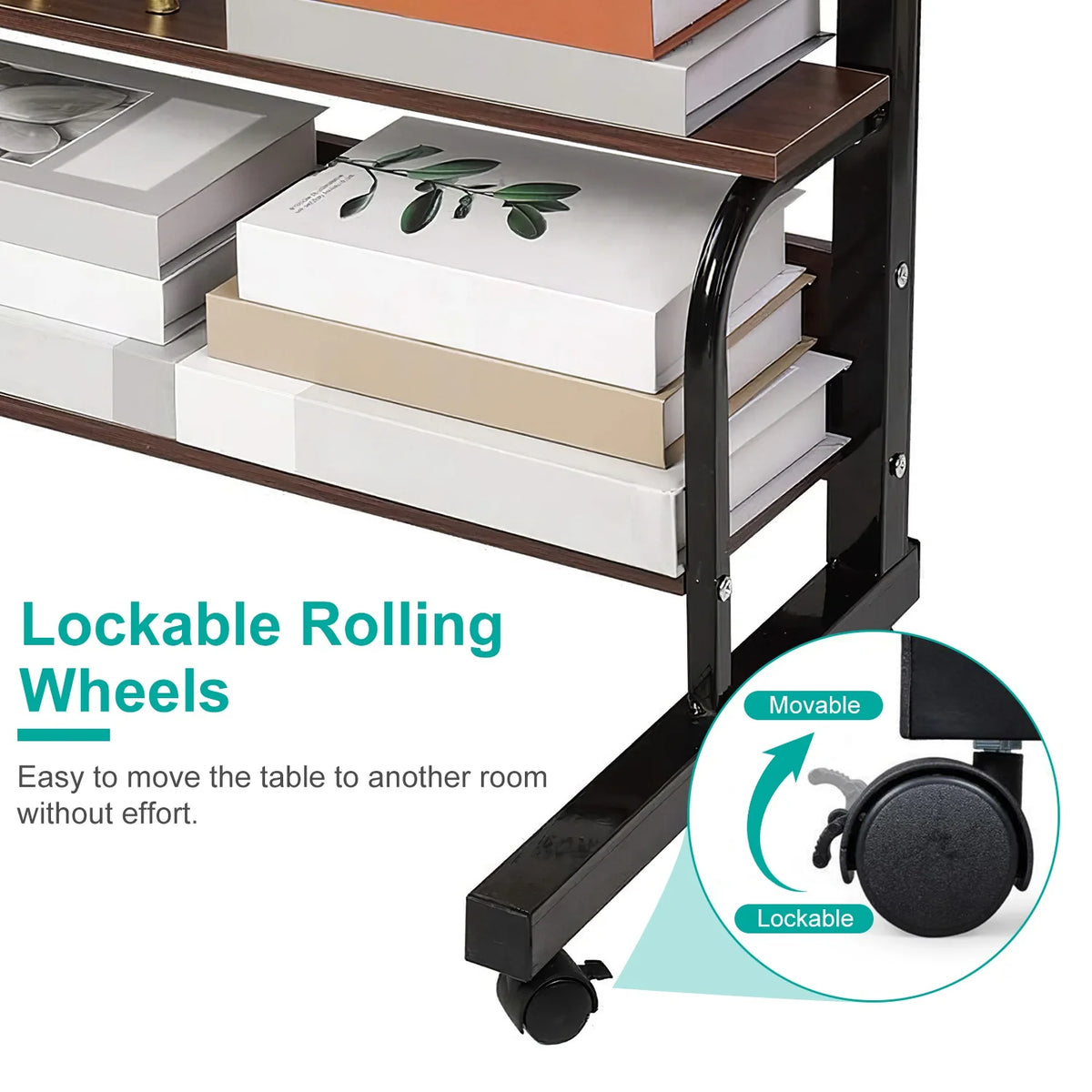 Height Adjustable Mobile Laptop Desk Cart with Lockable Wheels O95582