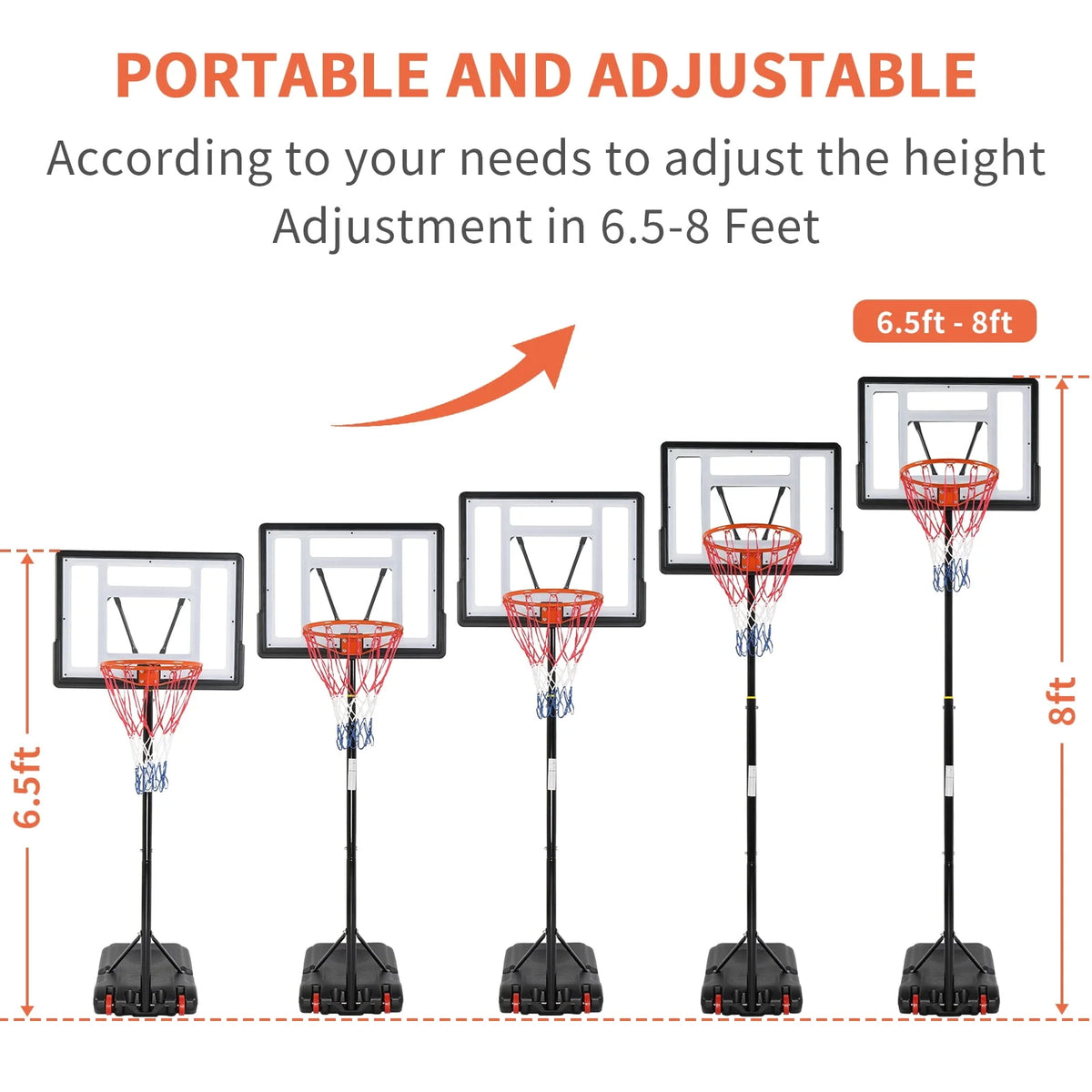 33 In. Portable Adjustable Basketball Hoop with PVC Backboard Y666058