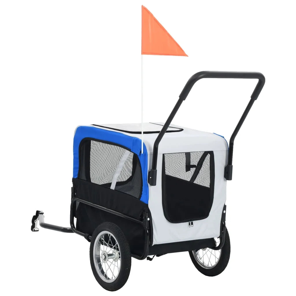 2-in-1 Pet Bike Trailer & Jogging Stroller Gray and Blue X974988