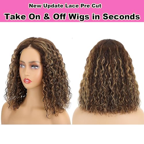 Deep Wave Curly Bob Lace Front Wig Human Hair 4x4 Lace Closure 180% Density 12in W3825