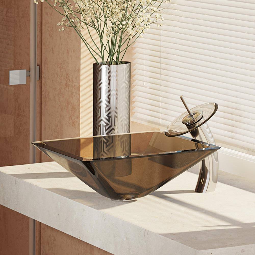 Glass Vessel Bathroom Sink with Waterfall Faucet X999283