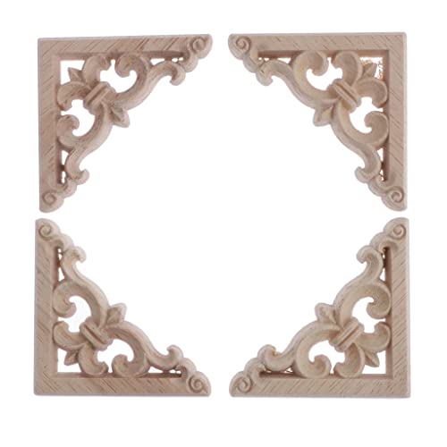 Natural Wood Carved Corner Onlay Applique Frame, 8x8cm C81726