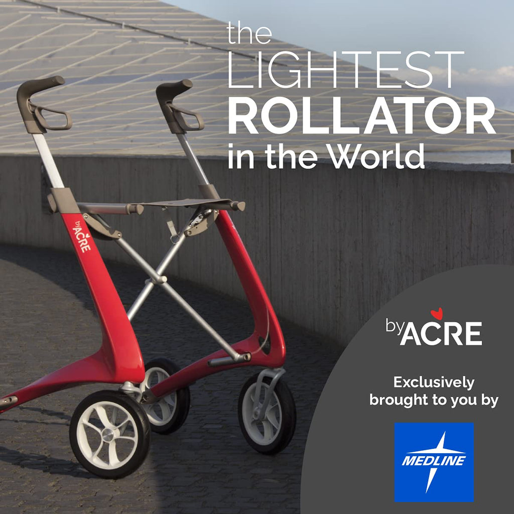 Red Carbon Ultralight Rollator Walker with Organizer Bag, Wide Track, 18.5" x 24" Seat O83322