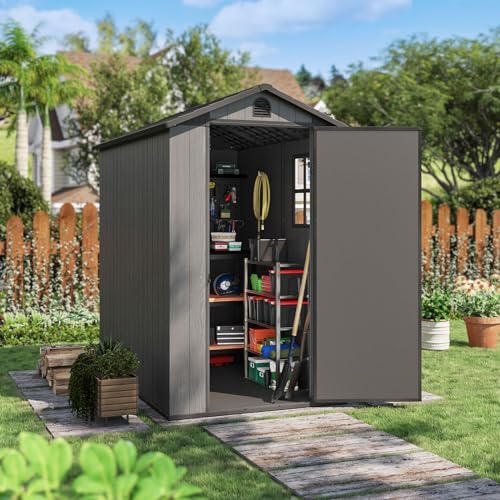 Gray 4' x 6' Outdoor Plastic Storage Shed with Floor U821907