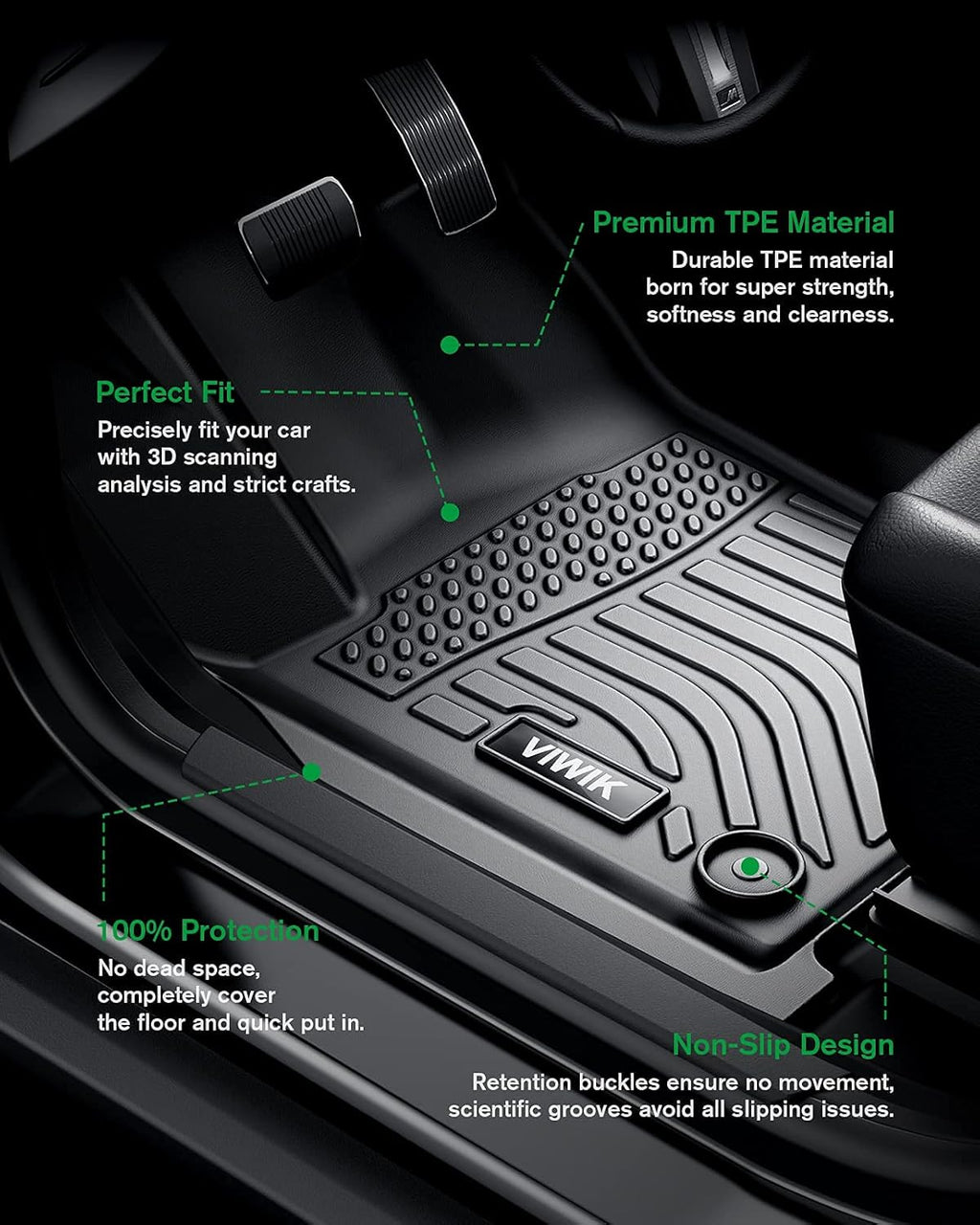 Black TPE Car Floor Mats Full Set Y730