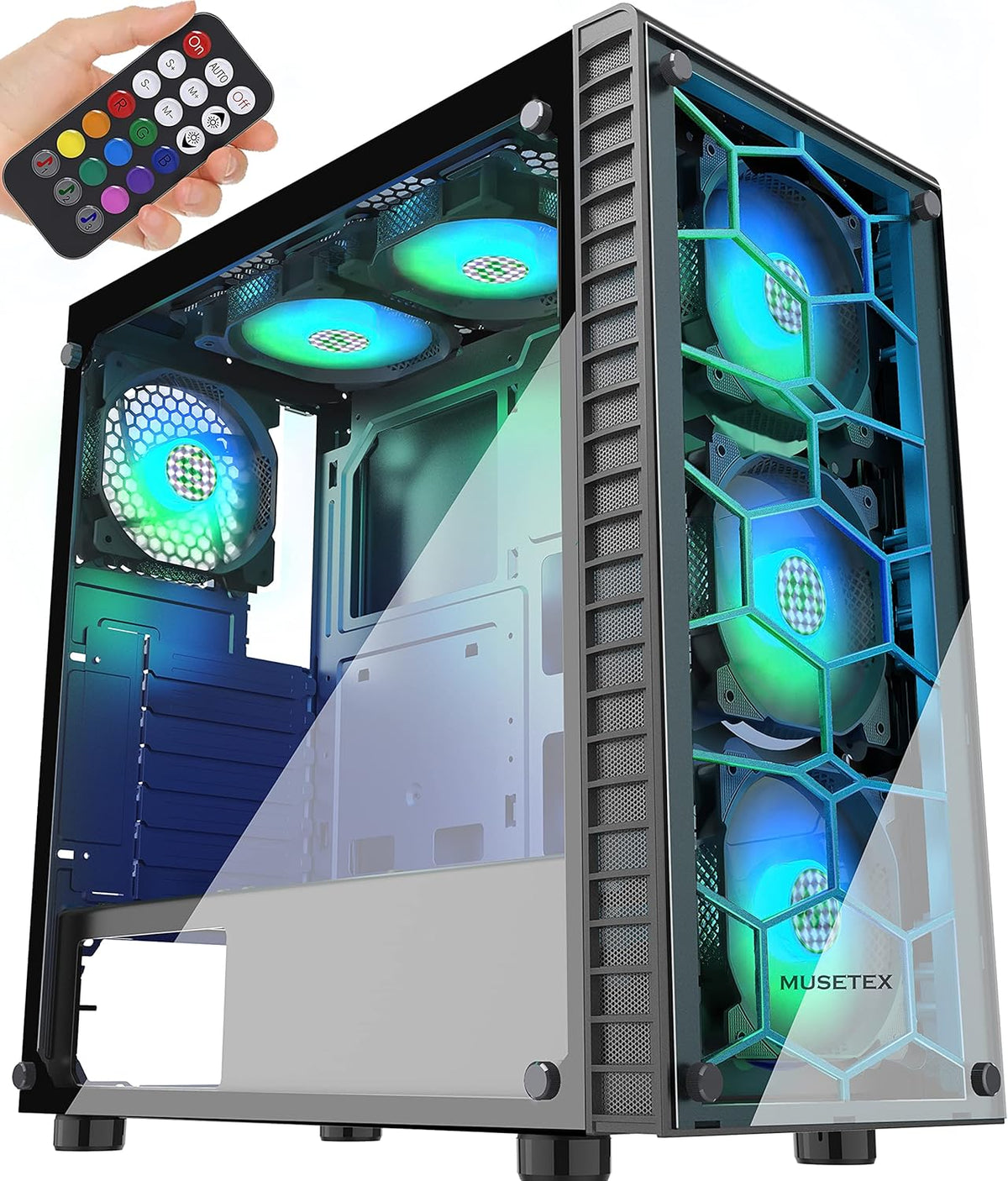 Black ATX Mid-Tower Computer Case with 2 Tempered Glass Panels and 6pcs 120mm ARGB Fans U7081