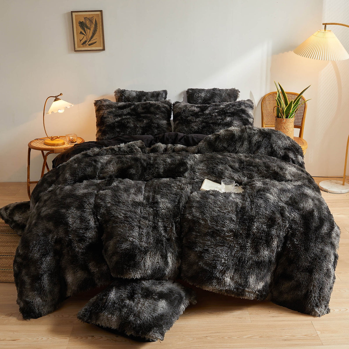 Tie Dye Plush Shaggy Duvet Cover Set, 3 Pieces Velvet Fluffy Furry Bedding Set, Queen T514856