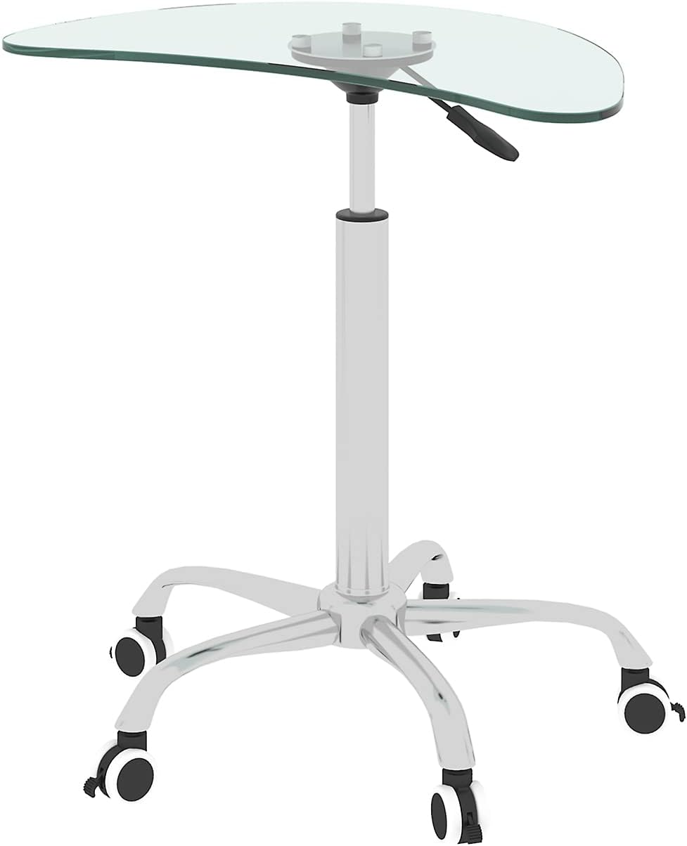 Adjustable Height Transparent Tempered Glass Table Desk with Lockable Wheels L8471