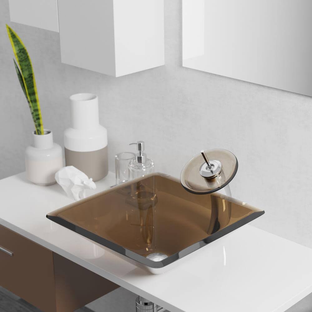 Glass Vessel Bathroom Sink with Waterfall Faucet X999283