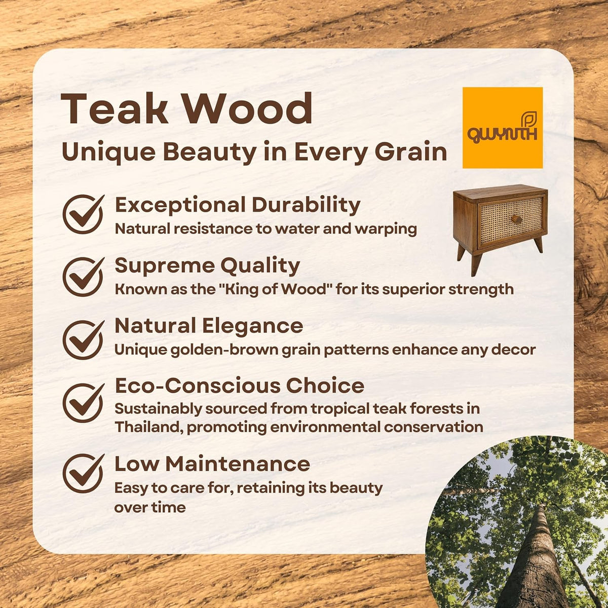 Teak Rattan Wood Desk Drawer D7561