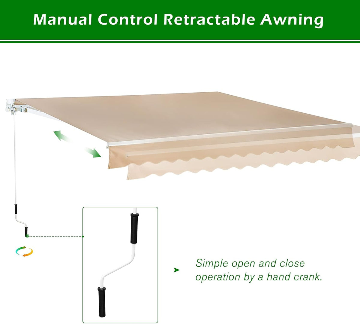 13'×8' Retractable Patio Awning with Manual Crank Handle, Beige B5920