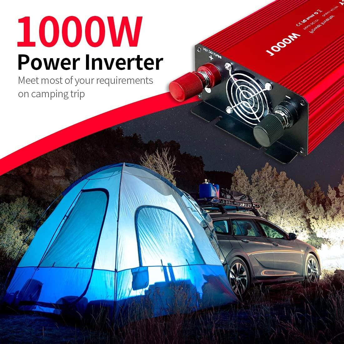 1000 Watt 12V to 110V Power Inverter with 3 AC Outlets Z722