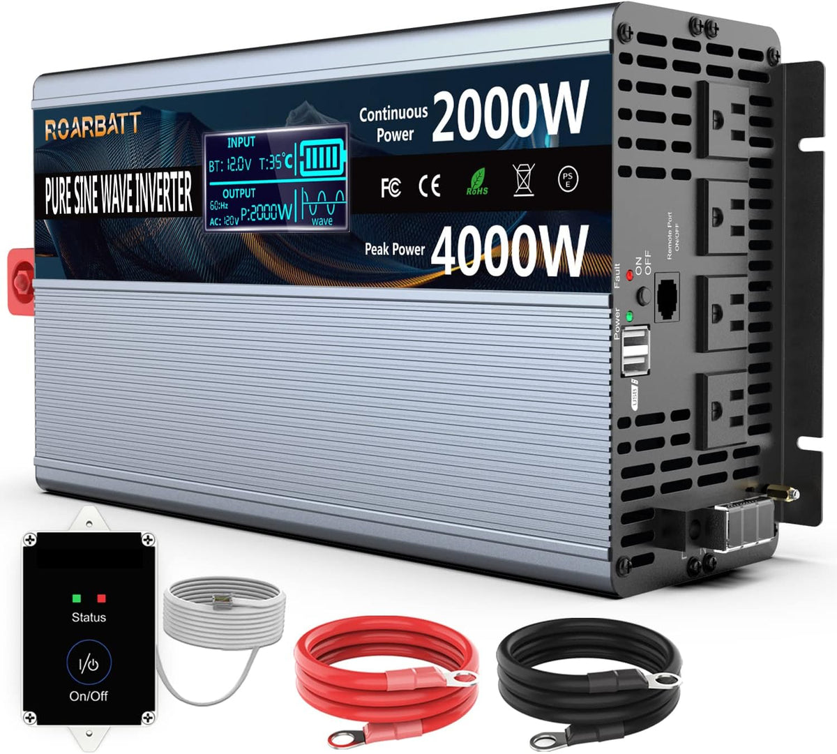 2000W Pure Sine Wave Power Inverter 12V DC to 110V/120V H951