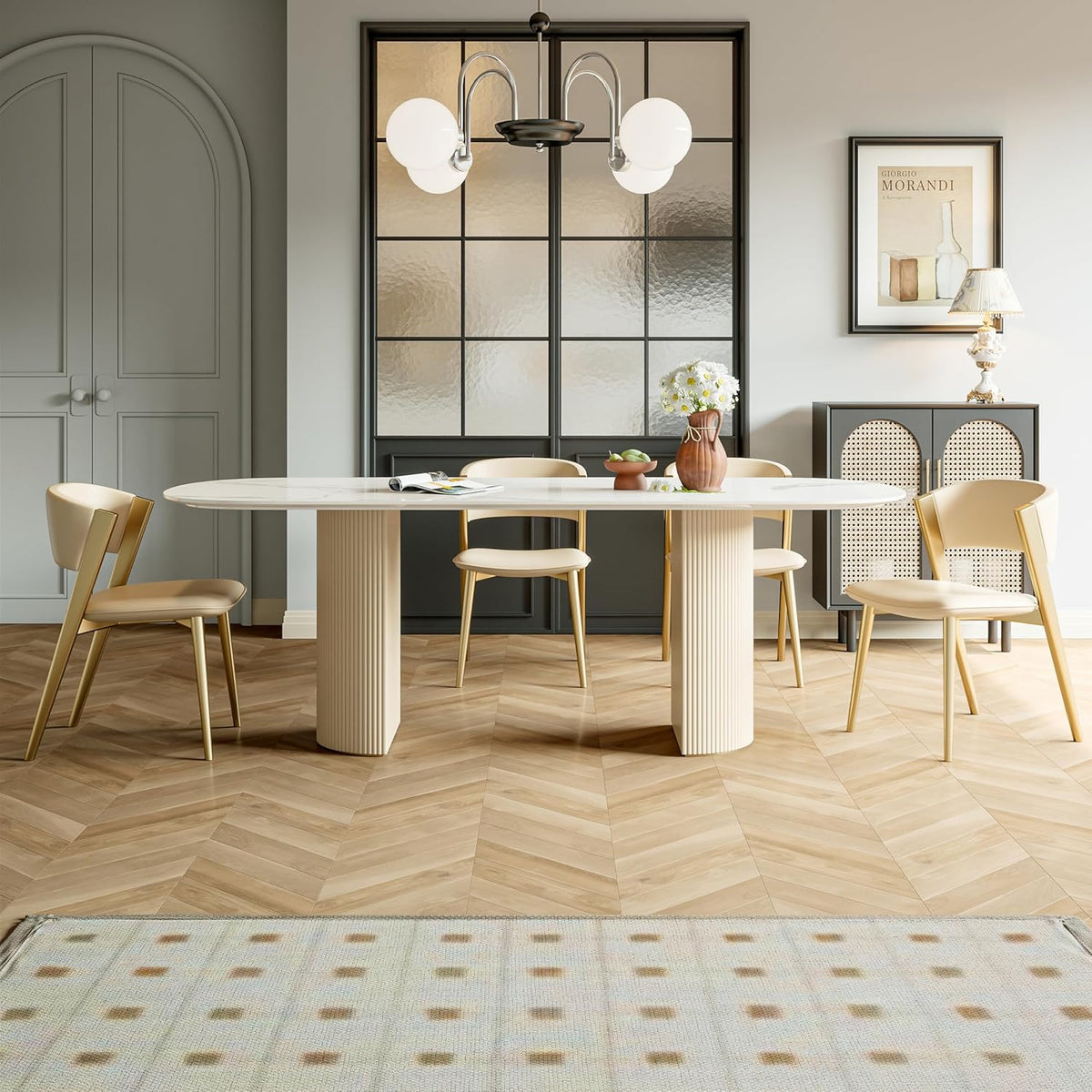 White Oval Marble Dining Table S605