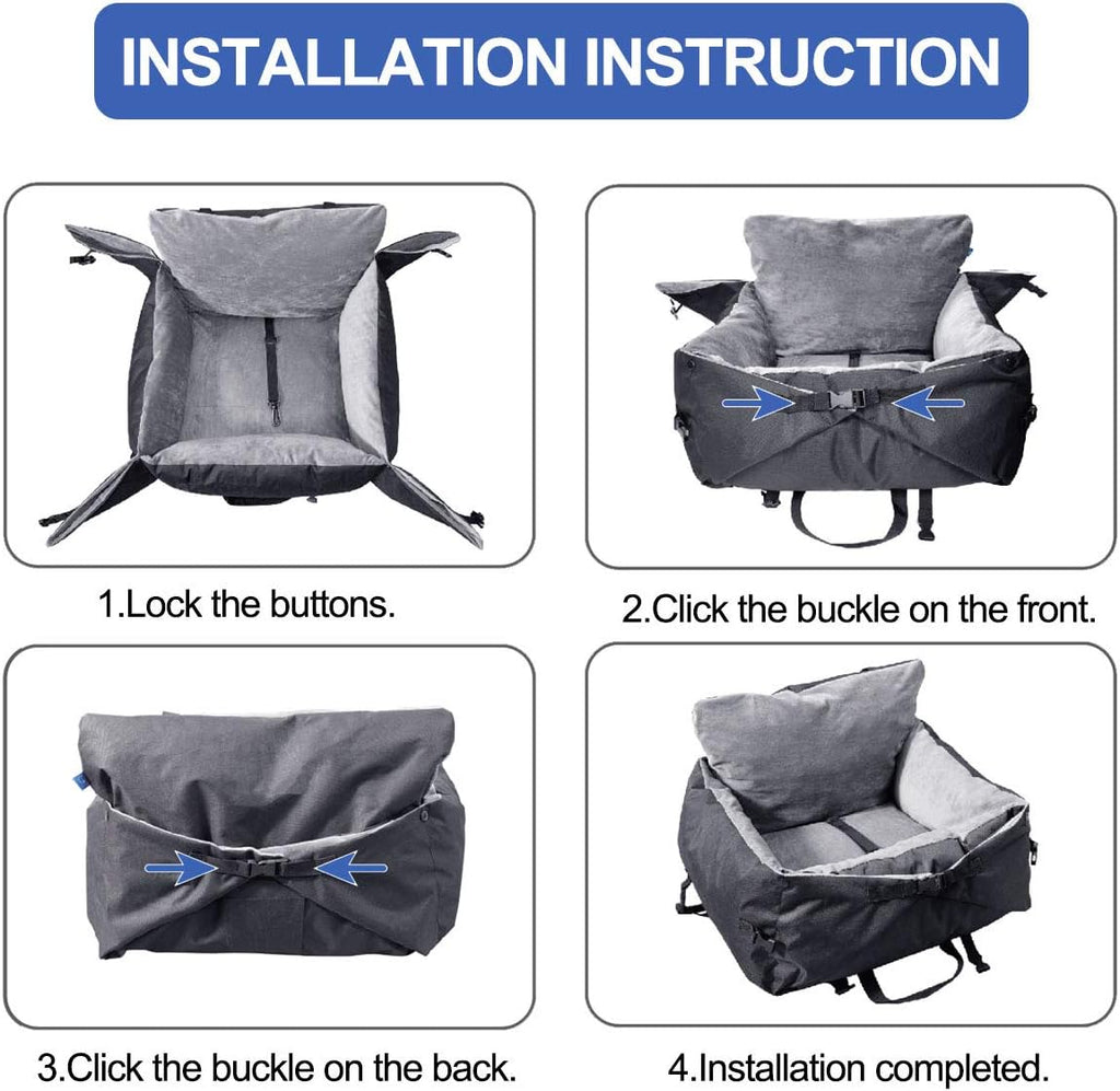 2-in-1 Dog Car Bed Booster Seat with Safety Leash O13278