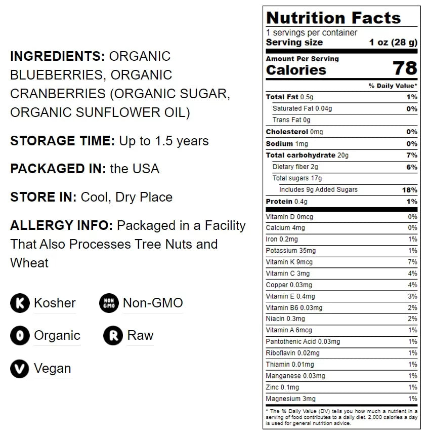 Organic Non-GMO Dried Blueberries and Cranberries Blend, 1.5 Pounds L8610