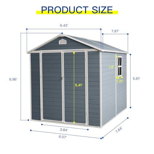 6x8ft Grey Resin Outdoor Storage Shed Kit G8685